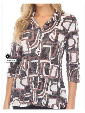 Carine Women's Black Brown Crinkle Knit Burnout Wash Top Size Large 3/4 Sleeves
